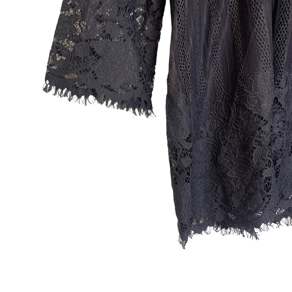 Chance or Fate Lacy High Neck Sheer Blouse Navy Blue Size M - Picture 3 of 12